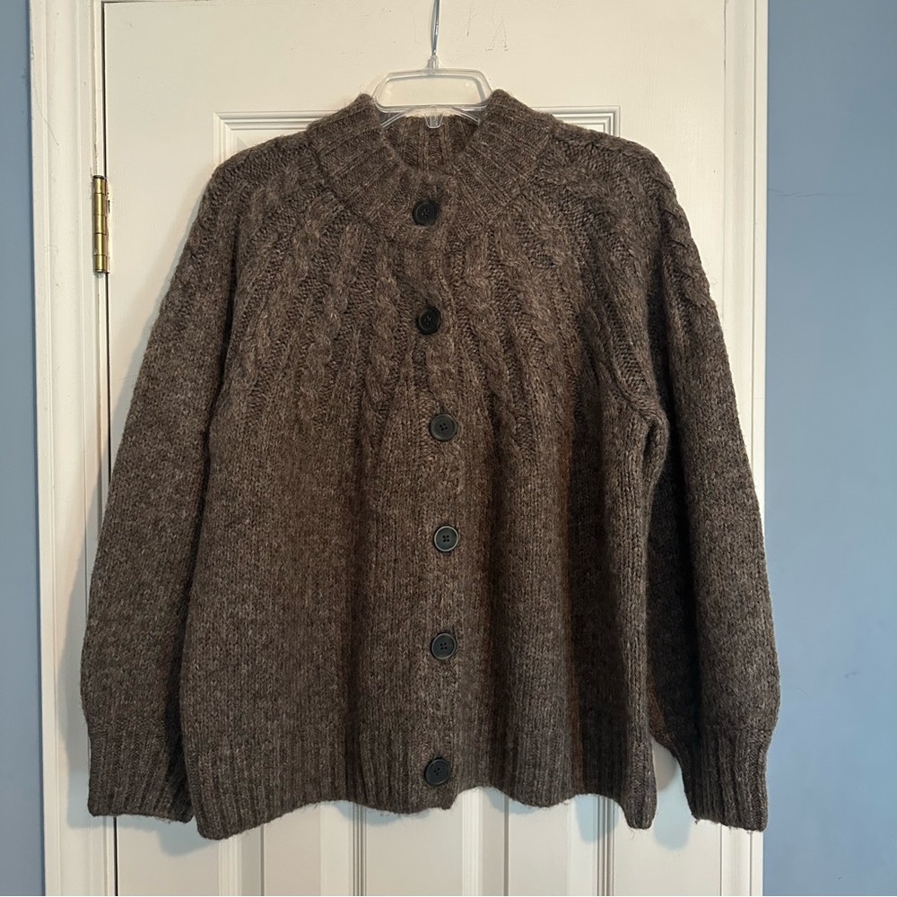 Madewell Harwood Mock Neck Cabled Cardigan Sweater